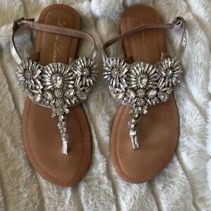 Lauren Lorraine Sparkling Silver and Tan Sandals